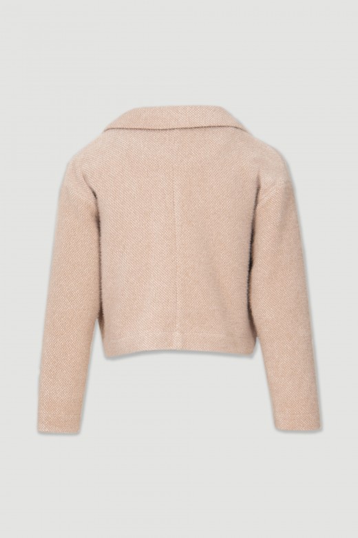Cropped velvet knit jacket with pockets