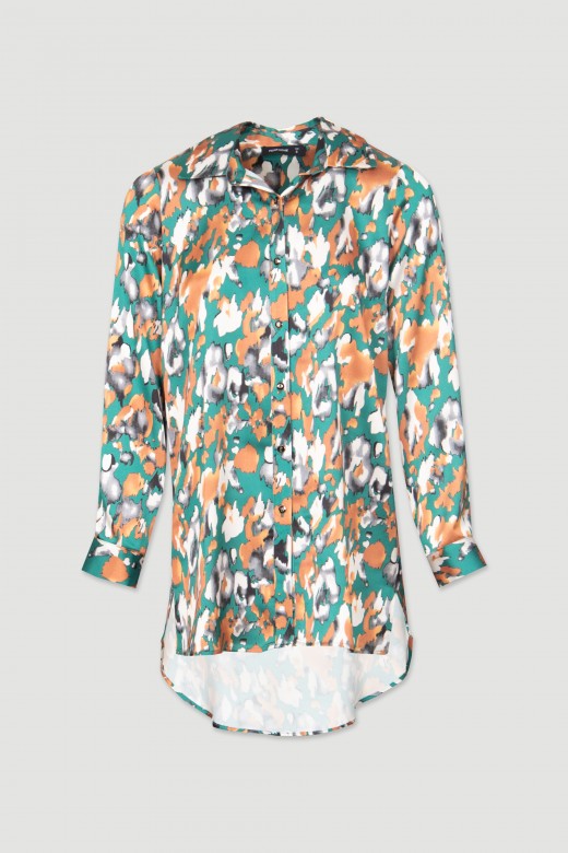 Abstract pattern asymmetric long blouse