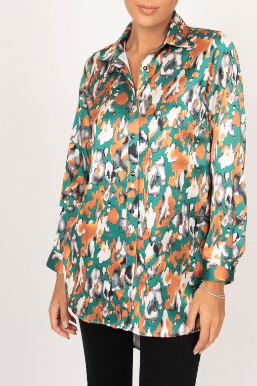 Abstract pattern asymmetric long blouse