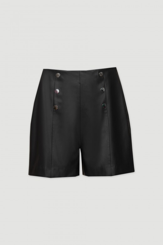 Faux leather shorts with buttons