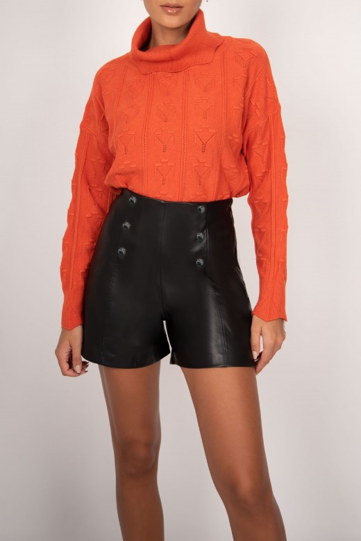 Faux leather shorts with buttons