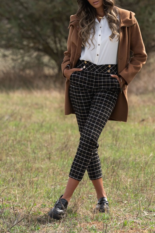 Classic plaid pattern pants with metallic buttons
