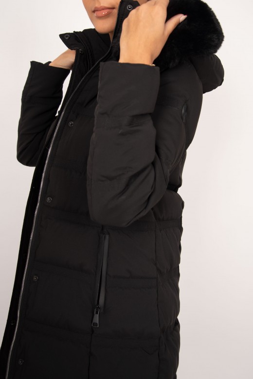 Padded parka with contrast and fur hood