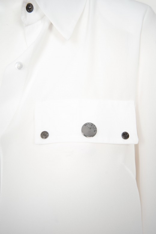 Button down shirt metallic details puff sleeves