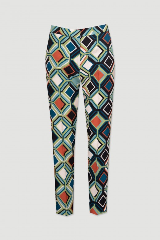 Pants with geometric pattern elastic back
