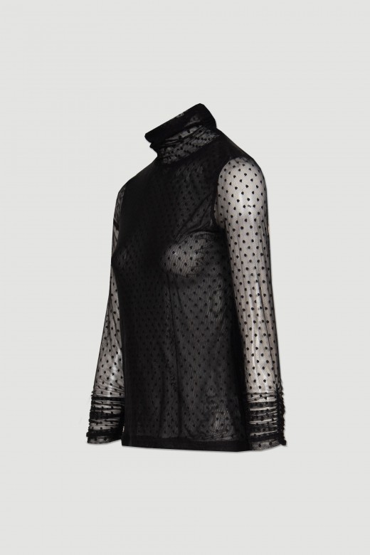 Polka dot lace sweater with gathered elastics