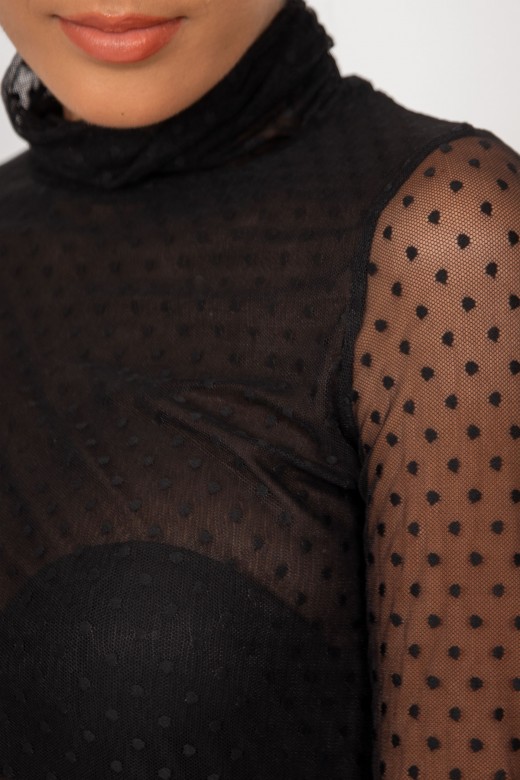 Polka dot lace sweater with gathered elastics Polka dot lace sweater with gathered elastics