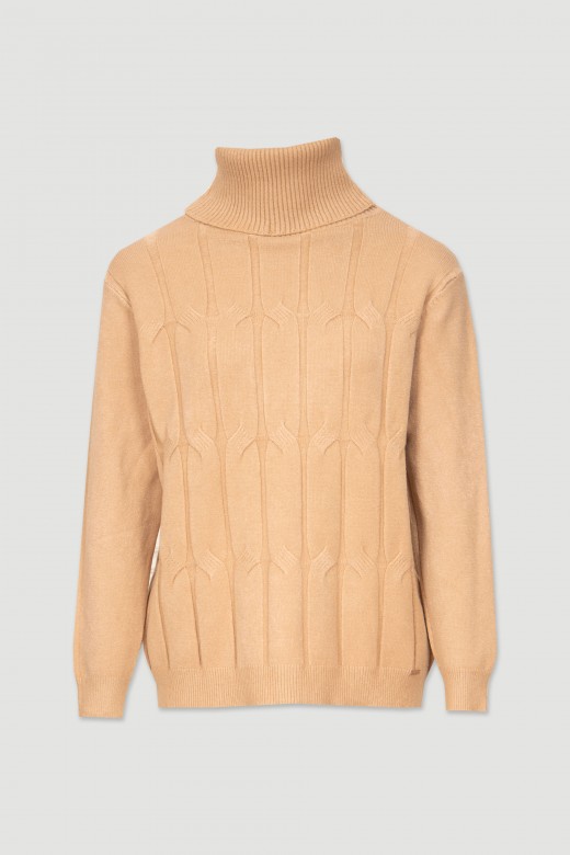 Turtleneck knit sweater with reliefs