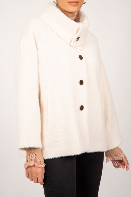 Velvety knit coat with collar