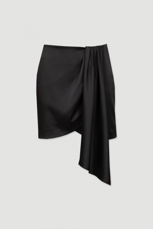 Satin short skirt with draped flap