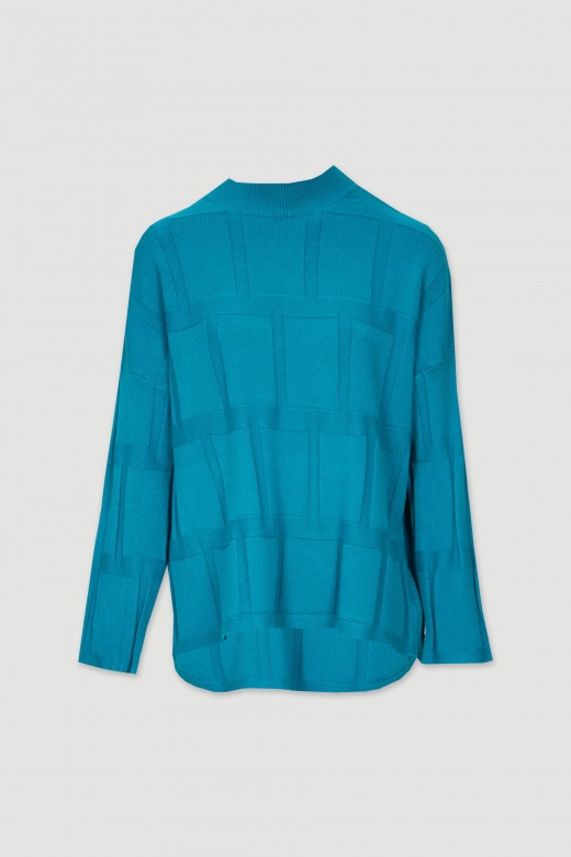 Asymmetrical knit sweater reliefs large squares