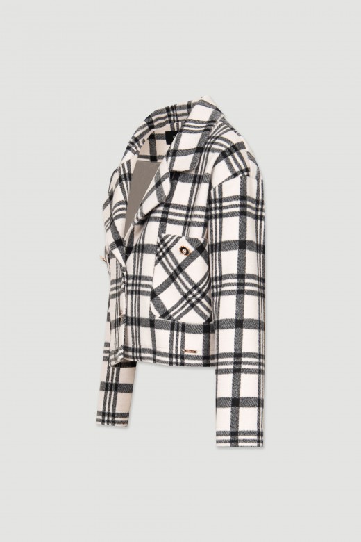 Cropped velvet knit jacket with pockets plaid pattern Cropped velvet knit jacket with pockets plaid pattern
