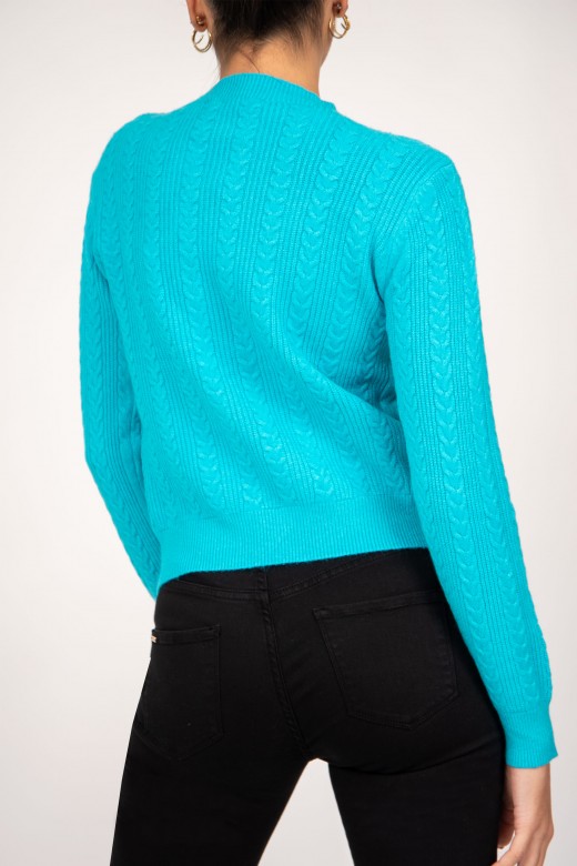 Knit sweater with braided reliefs