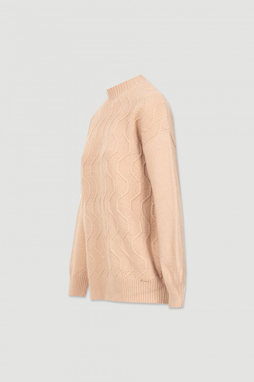 Wavy relief knit sweater