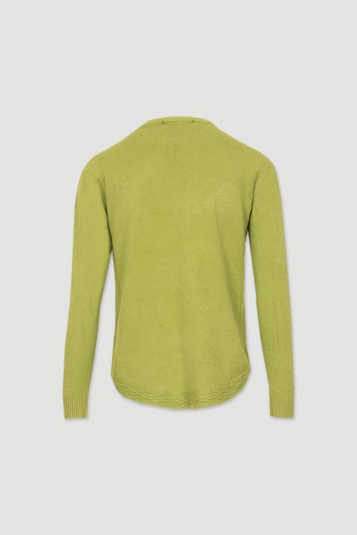 Asymmetrical waistband wool blend knit sweater