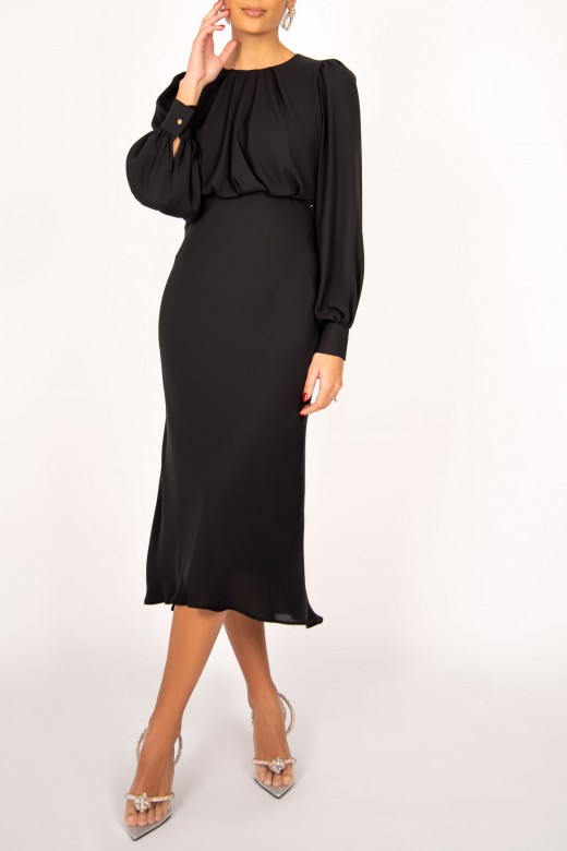 Pleated and draped neckline dress