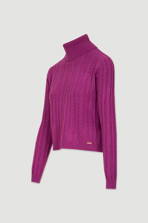 Fitted knit sweater with braided reliefs