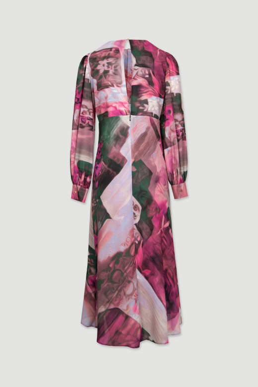 Pleated and draped neckline dress abstract pattern