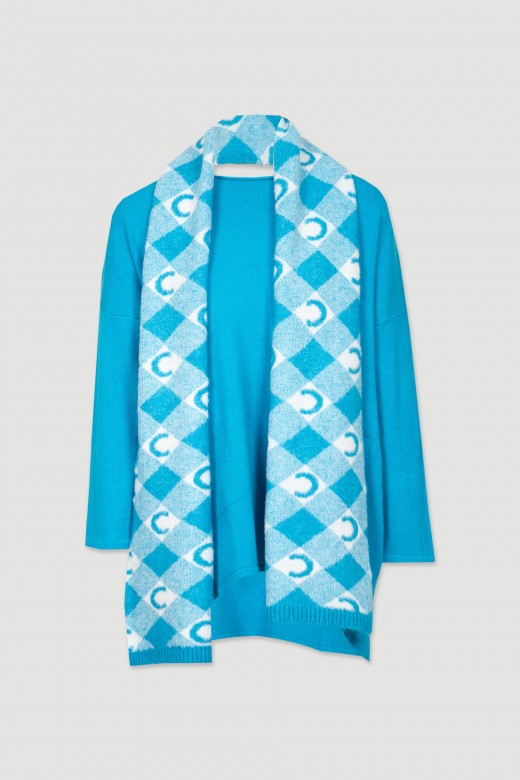 Asymmetric knit tunic with scarf