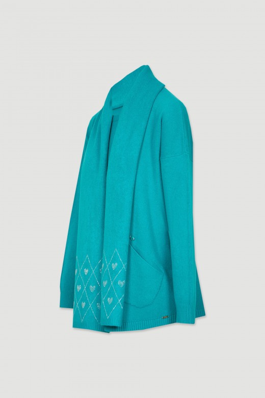 Knit tunic scarf with rhinestone pattern