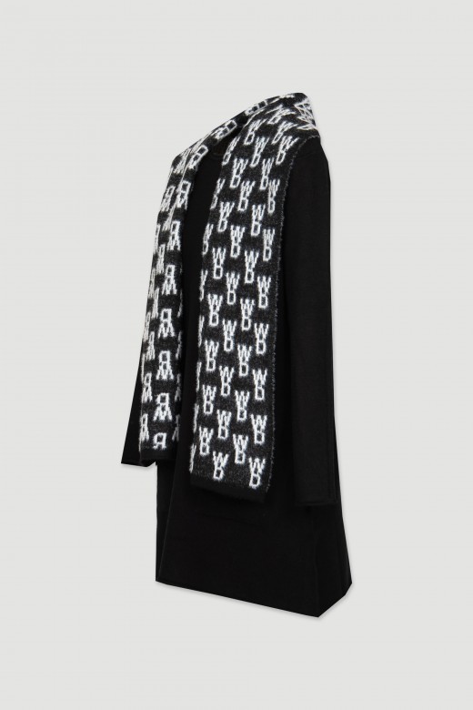 Oversized knit tunic short fur scarf with pattern