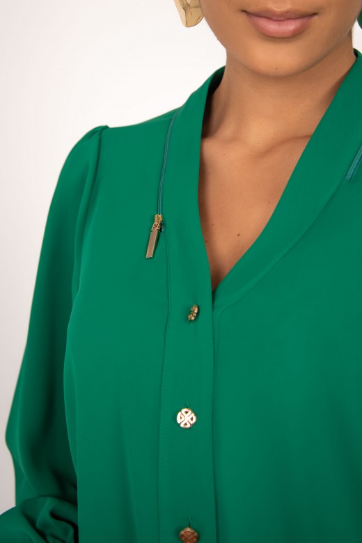 Asymmetrical button up shirt neckline with zipper