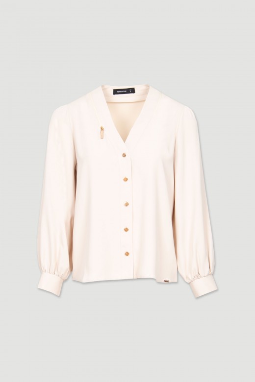 Asymmetrical button up shirt neckline with zipper Asymmetrical button up shirt neckline with zipper