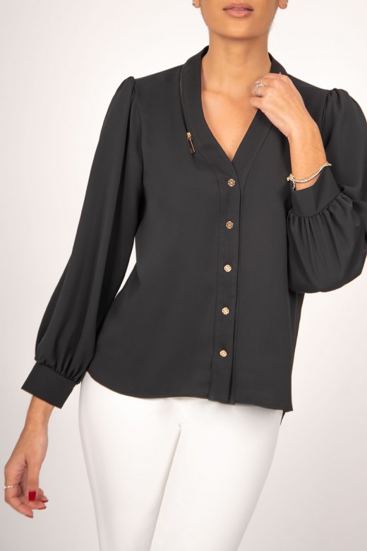 Asymmetrical button up shirt neckline with zipper