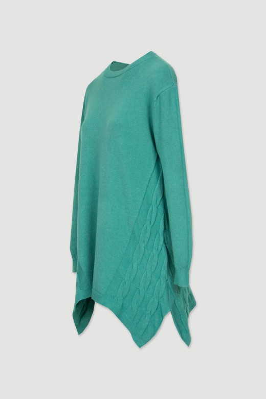 Asymmetric knit tunic with lateral braided reliefs