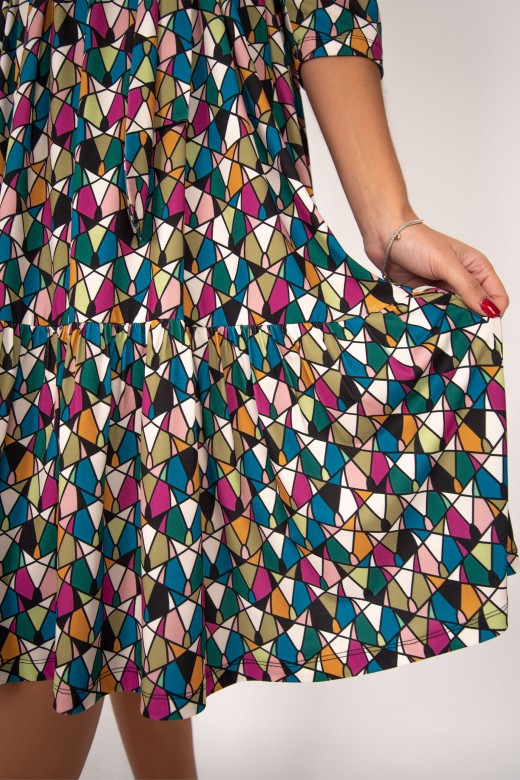 Geometric pattern dress with belt