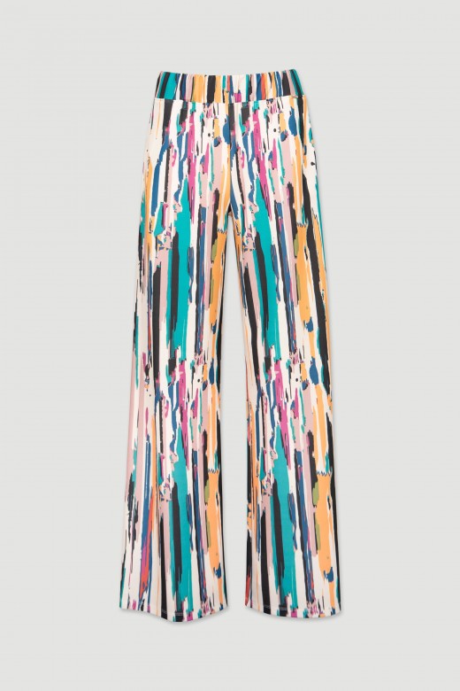 Pantalon large fluide motif abstrait