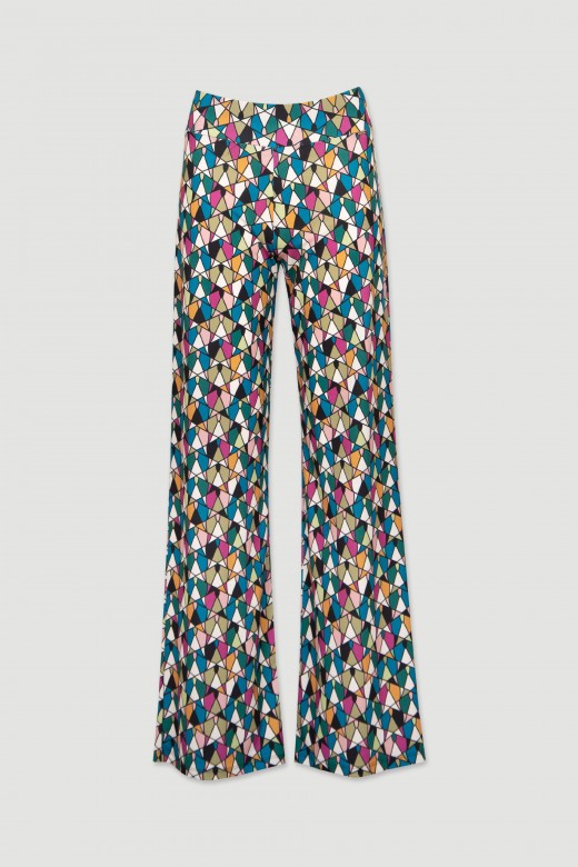 Pantalon large à motif géométrique