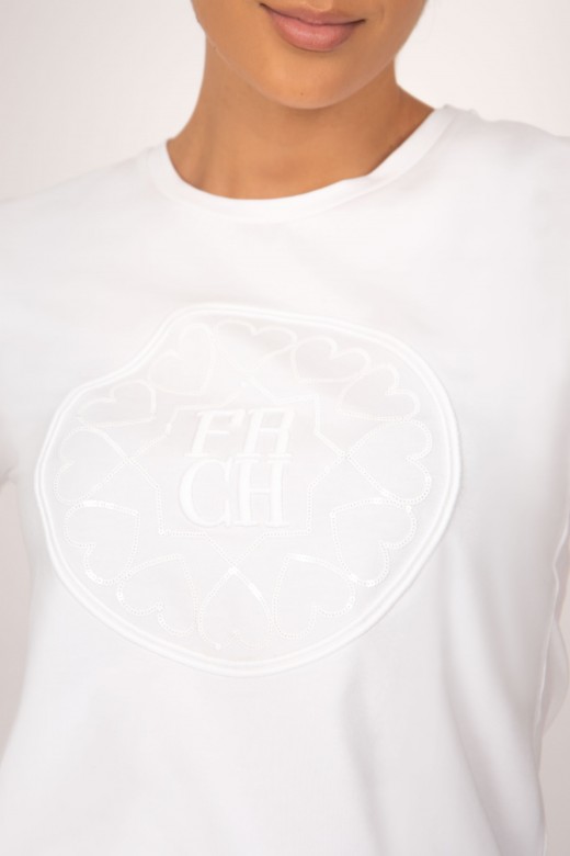Tee-shirt en coton logo sequins coeur