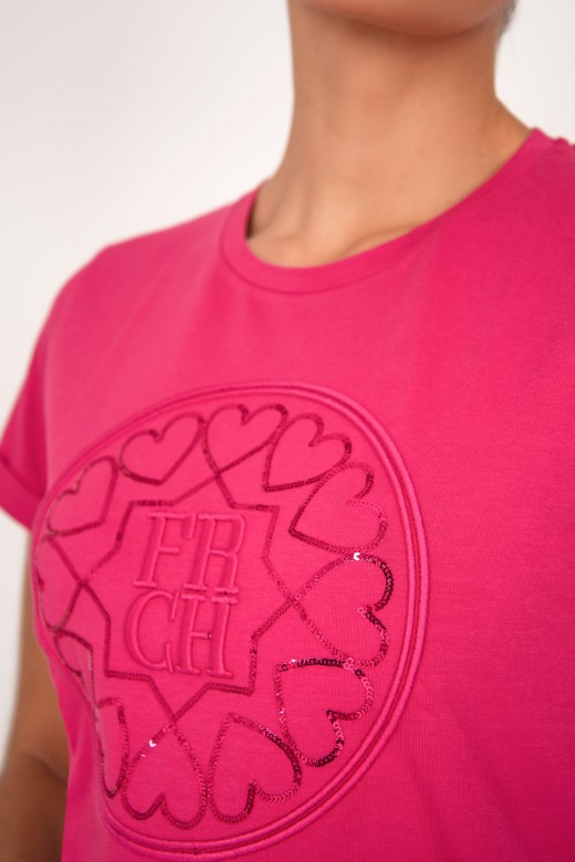 Cotton t-shirt logo sequins heart