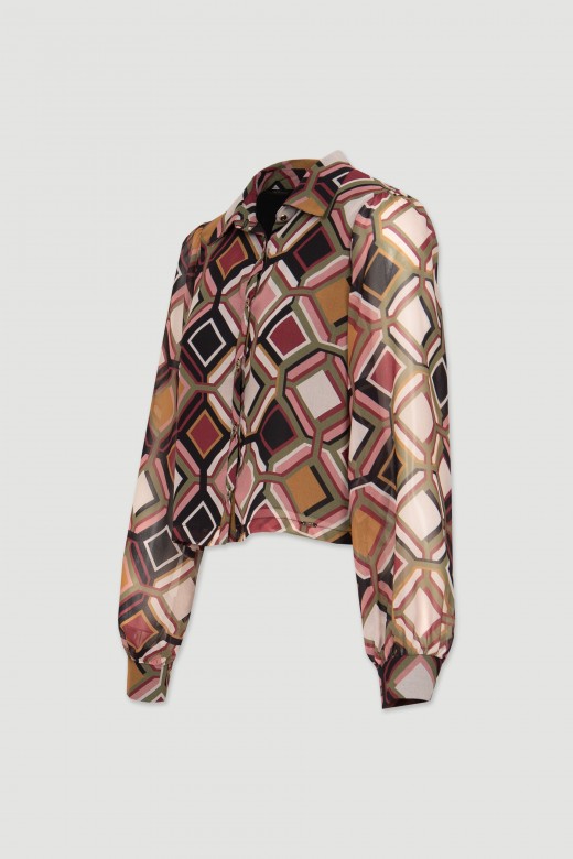 Cropped button down shirt geometric pattern