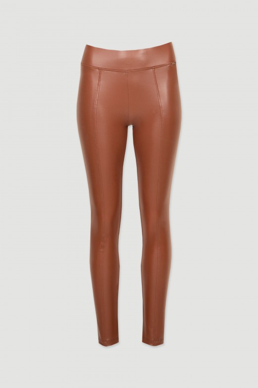 Leather effect leggings with seams