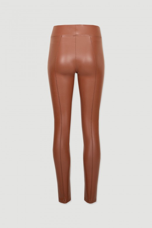 Leather effect leggings with seams