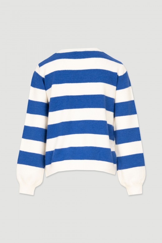Knit striped sweater with thick knit pocket