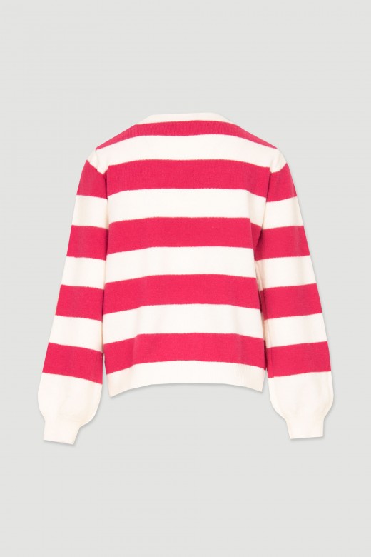 Knit striped sweater with thick knit pocket