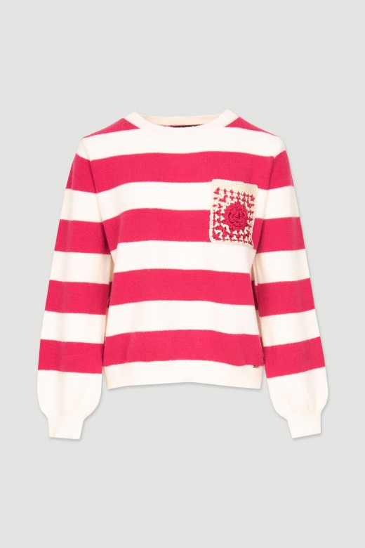 Jersey de punto a rayas con bolsillo de tejer