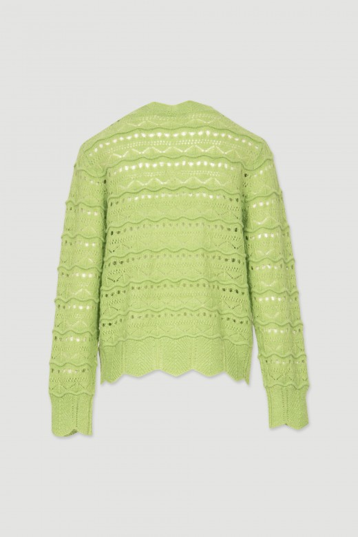 Wool perforated knit sweater with reliefs
