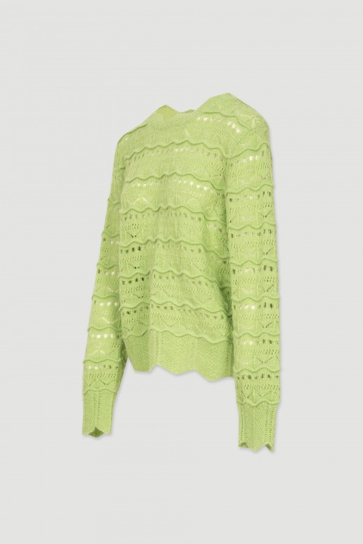 Wool perforated knit sweater with reliefs