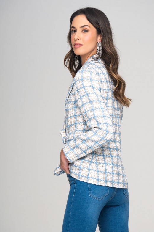 Checkered double breasted tweed blazer