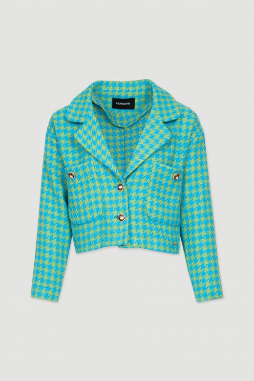 Houndstooth cropped jacket with pockets