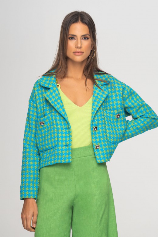 Houndstooth cropped jacket with pockets
