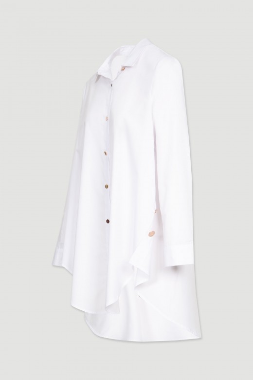 Asymmetrical cotton shirt dress with metallic buttons