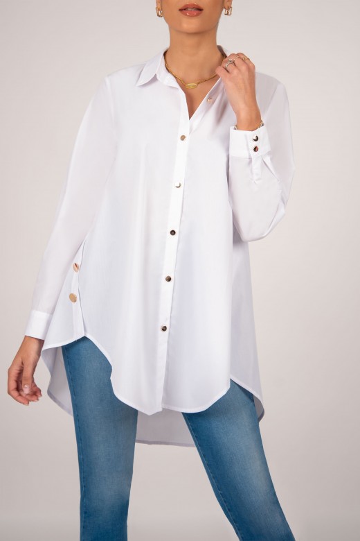 Robe chemise asymétrique en coton à boutons métallisés