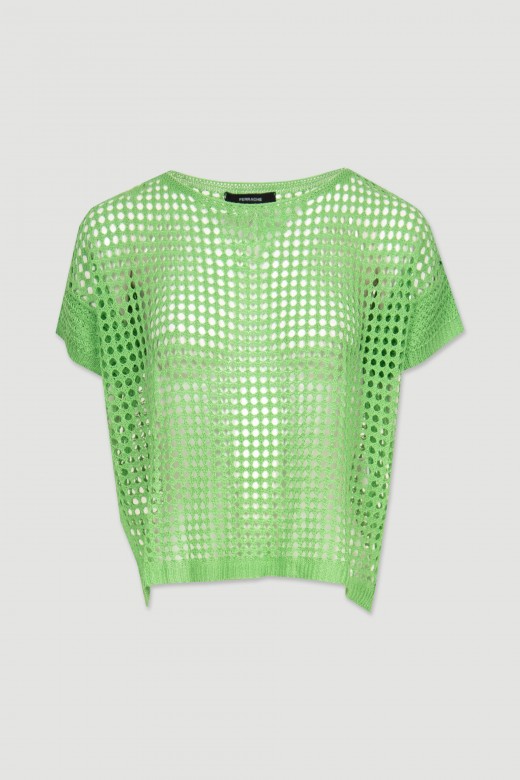 Knit sweater with wide perforations