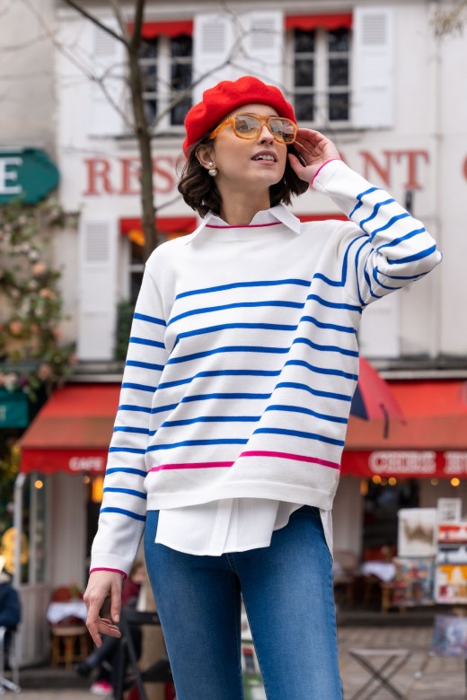 Contrast striped knit sweater