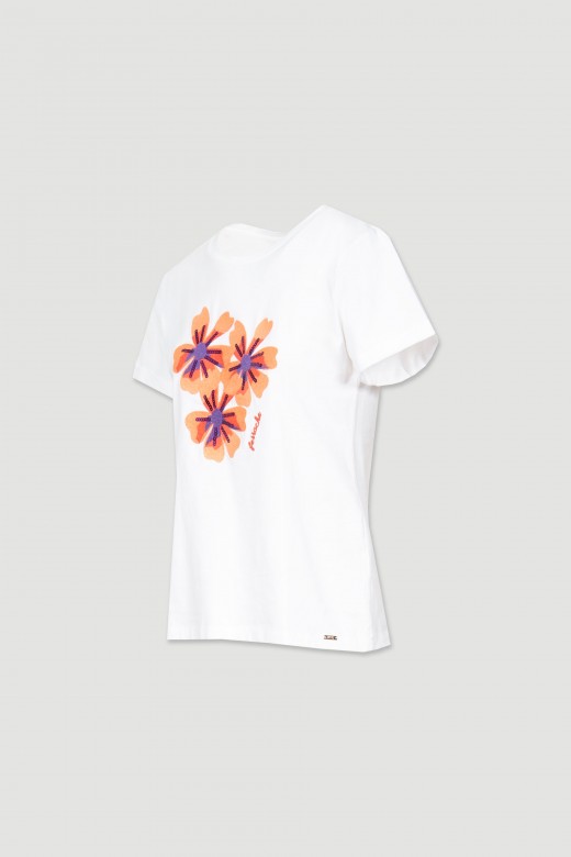 Tee-shirt brod fleurs et sequins